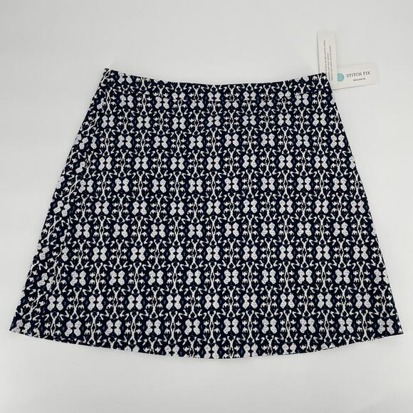 STITCH FIX Margaret A NWT Navy. & White Print A-Line Skirt // M Petite - Picture 1 of 6